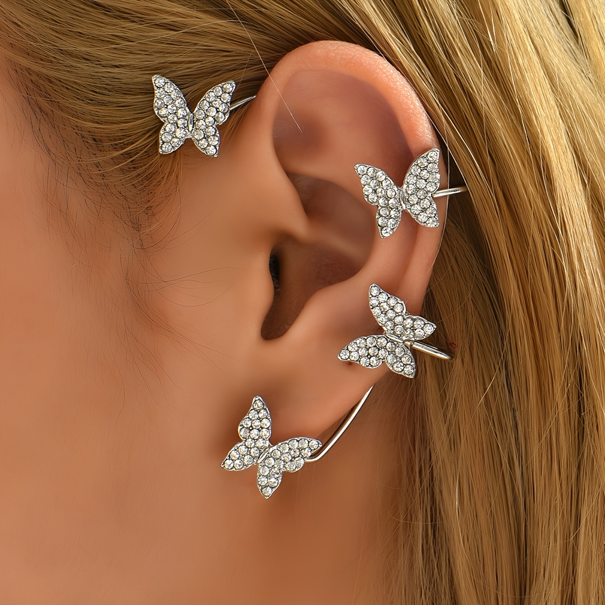 Butterfly Ear Clips for Women Hypoallergenic Copper Synthetic Zirconia